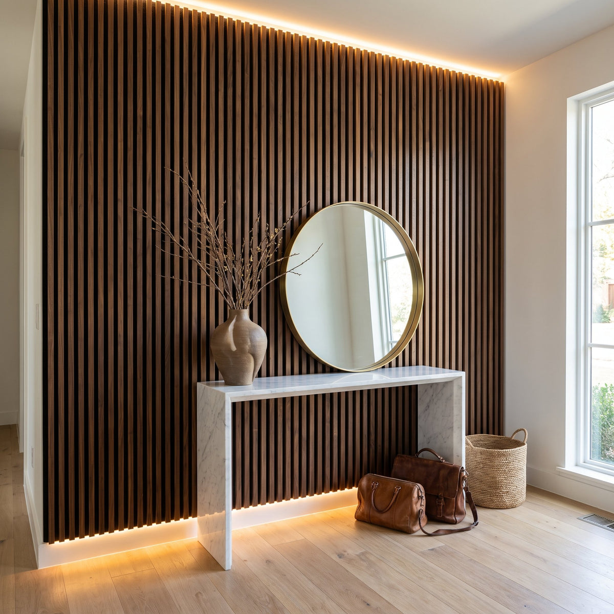 Slat wall panels in Deep Walnut