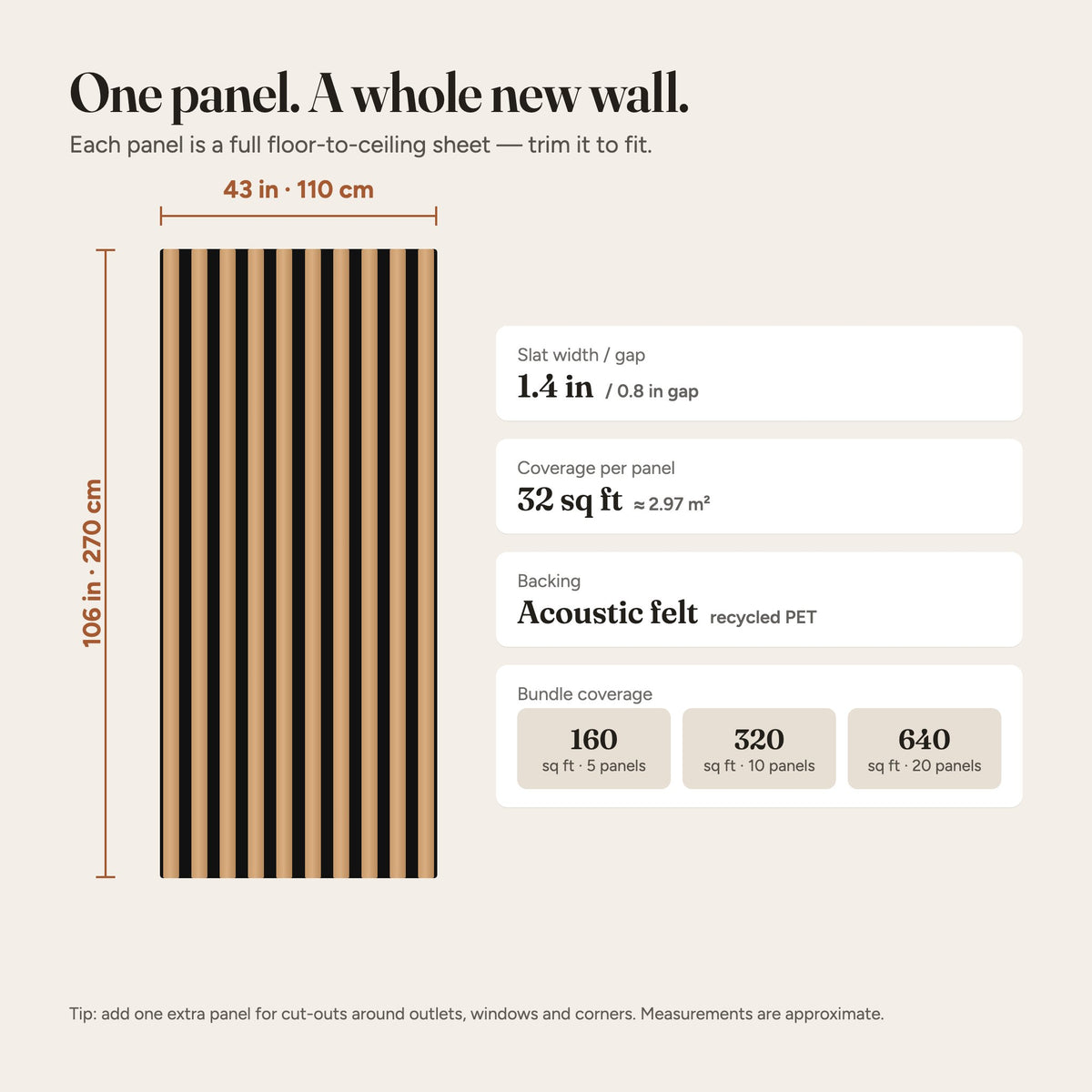 Slat panel dimensions: 106 x 43 inches