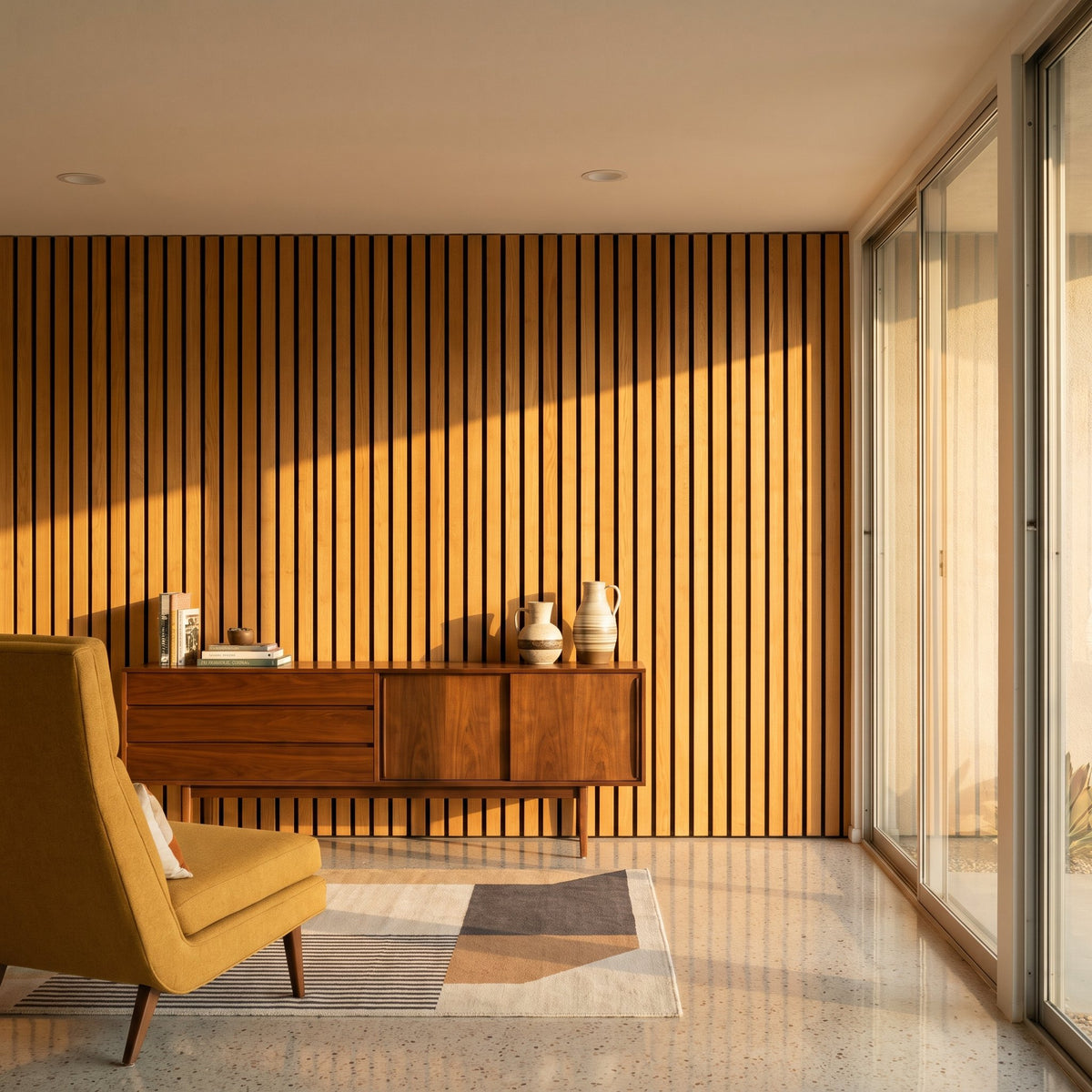 Slat wall panels in Honey Oak
