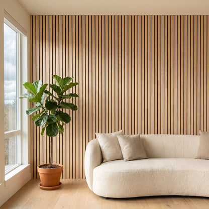 Slat wall panels in Linen