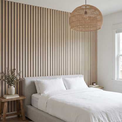 Slat wall panels in Pale Oak
