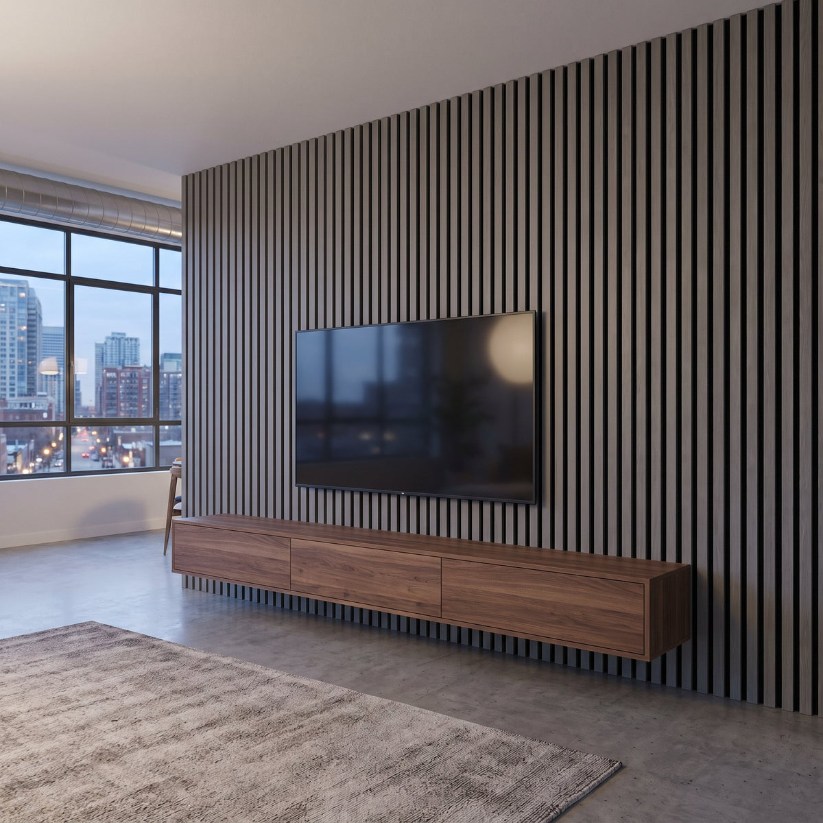 Slat wall panels in Slate