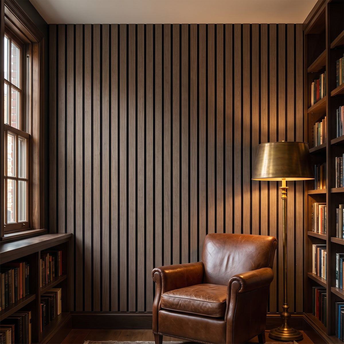 Slat wall panels in Tobacco Oak